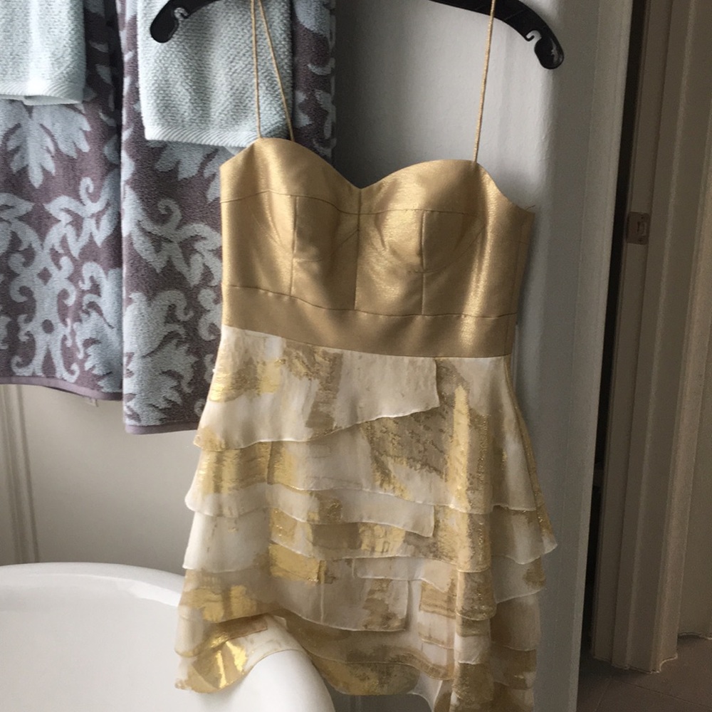 Gold bustier top cocktail dress
